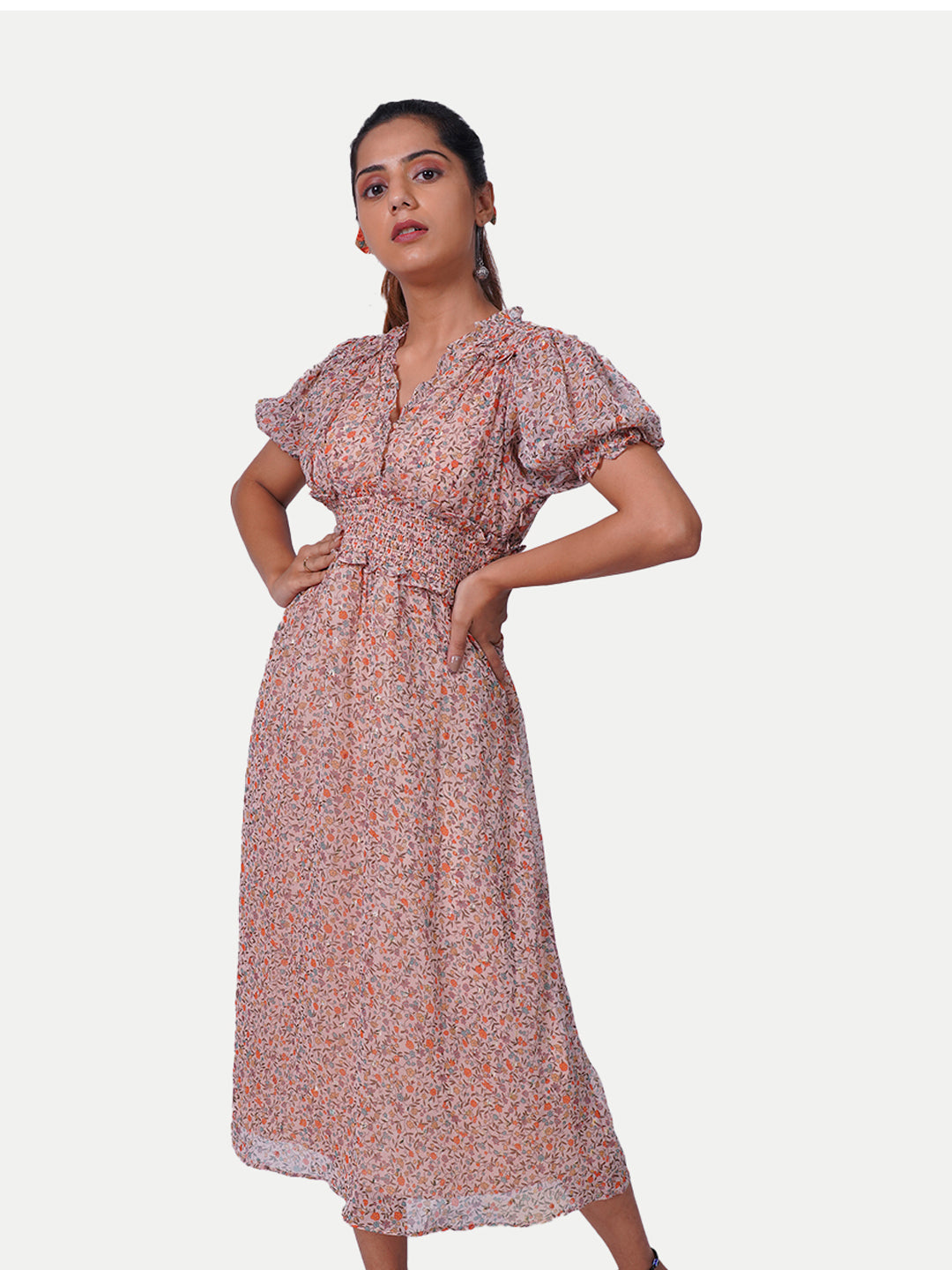 Radprix Women Light Pink All Over Printed Midi Dress