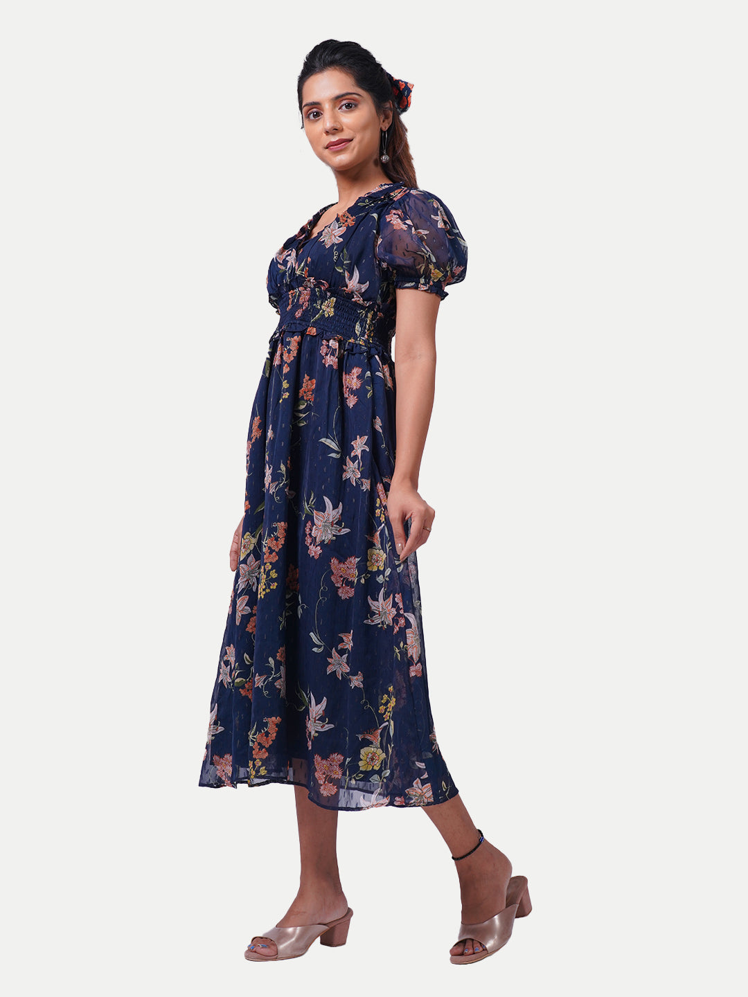 Radprix Women Dark Blue All Over Printed Midi Dress