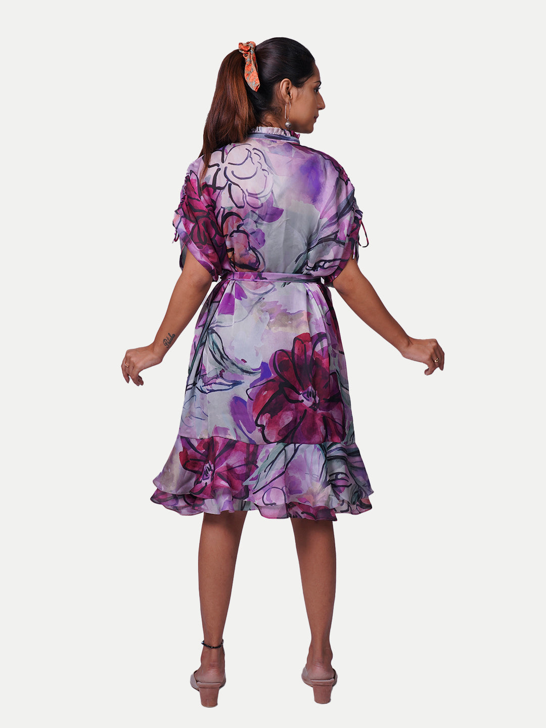 Radprix Women All Over Printed Purple Midi Dress With Kimono Sleeves