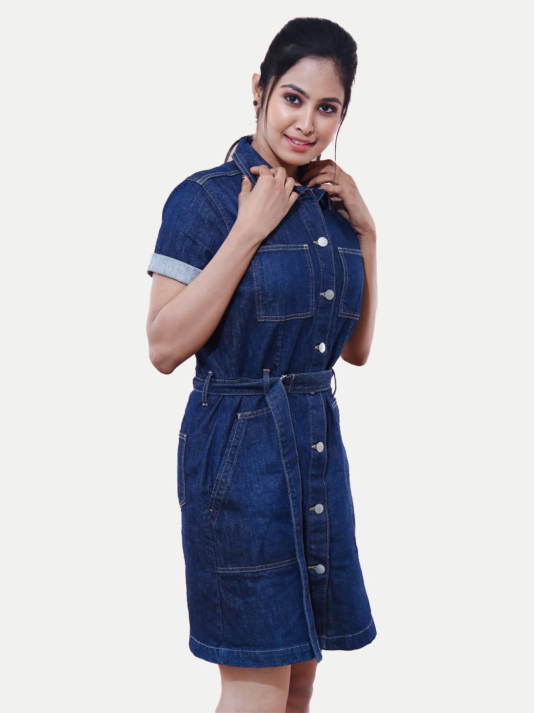 Radprix Women Dark Blue Denim Shirt Dress