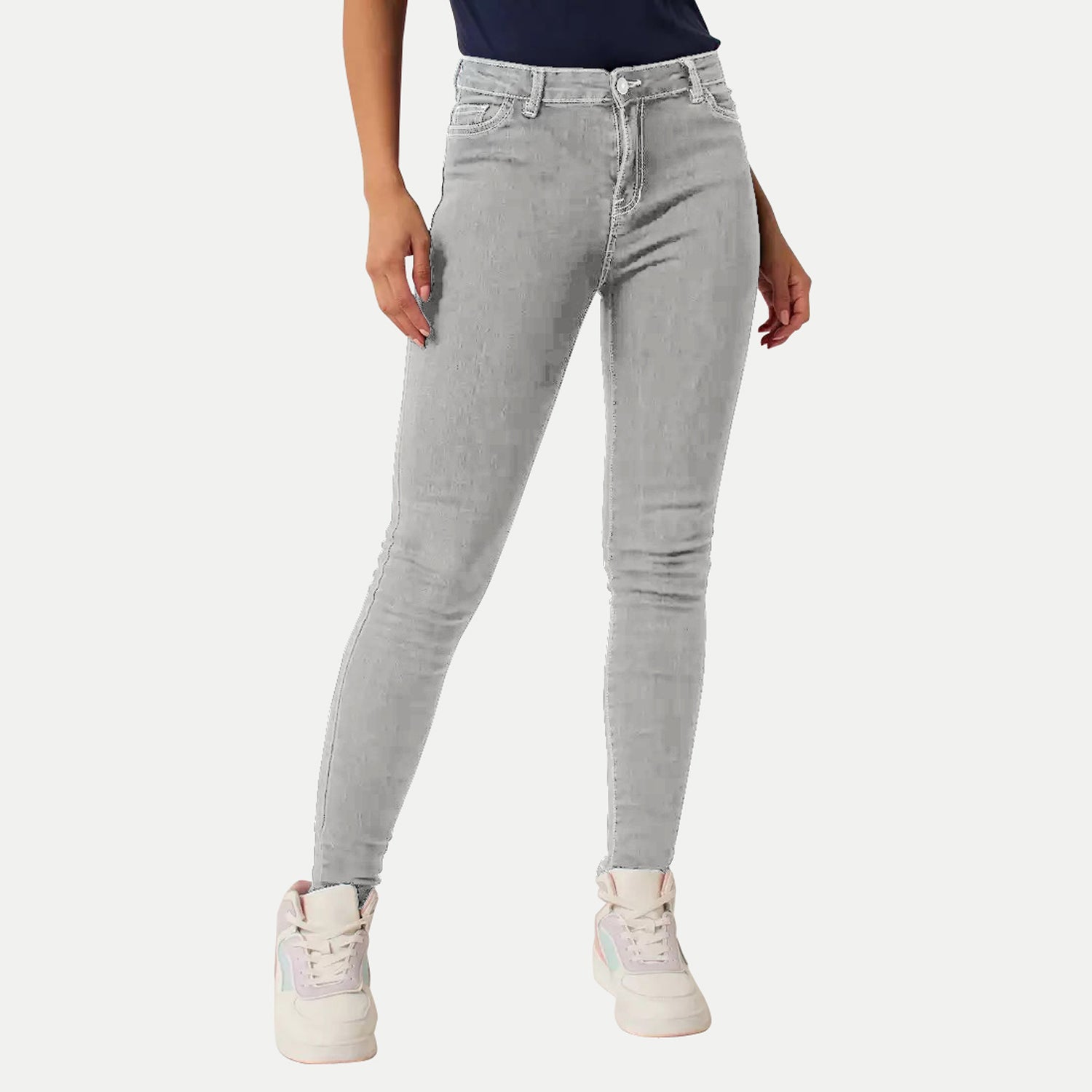 Radprix Womens Skinny Fit Charcoal Denim Pants