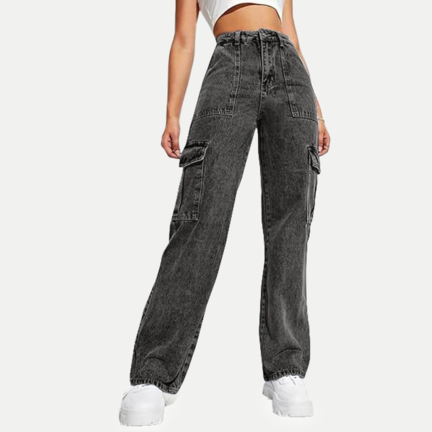 Radprix Womens Carpentry Fit Charcoal Denim Pants