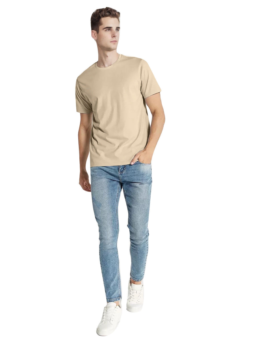 Radprix Men Beige Crew neck T-shirt