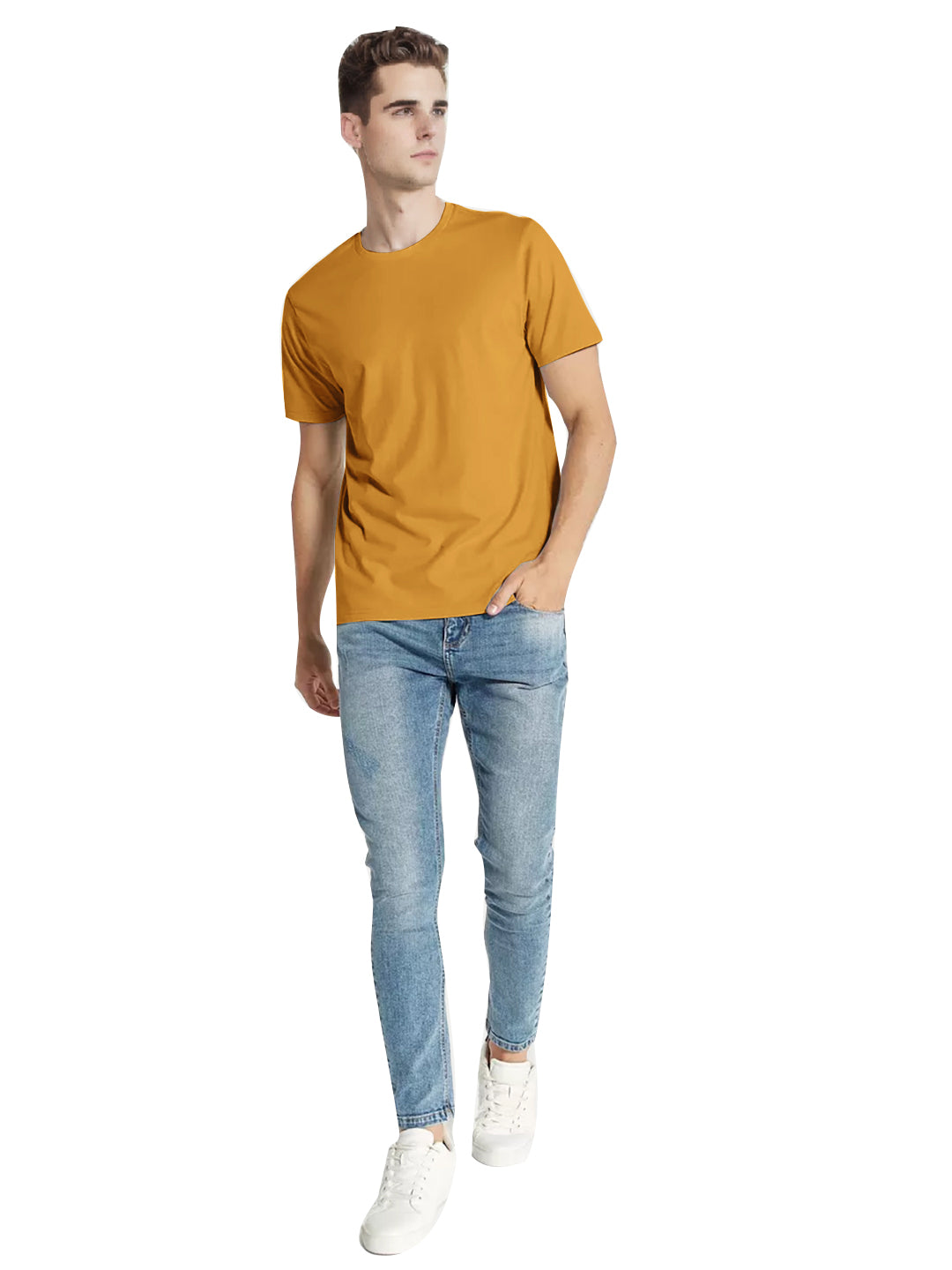 Radprix Men Mustard Crew neck T-shirt