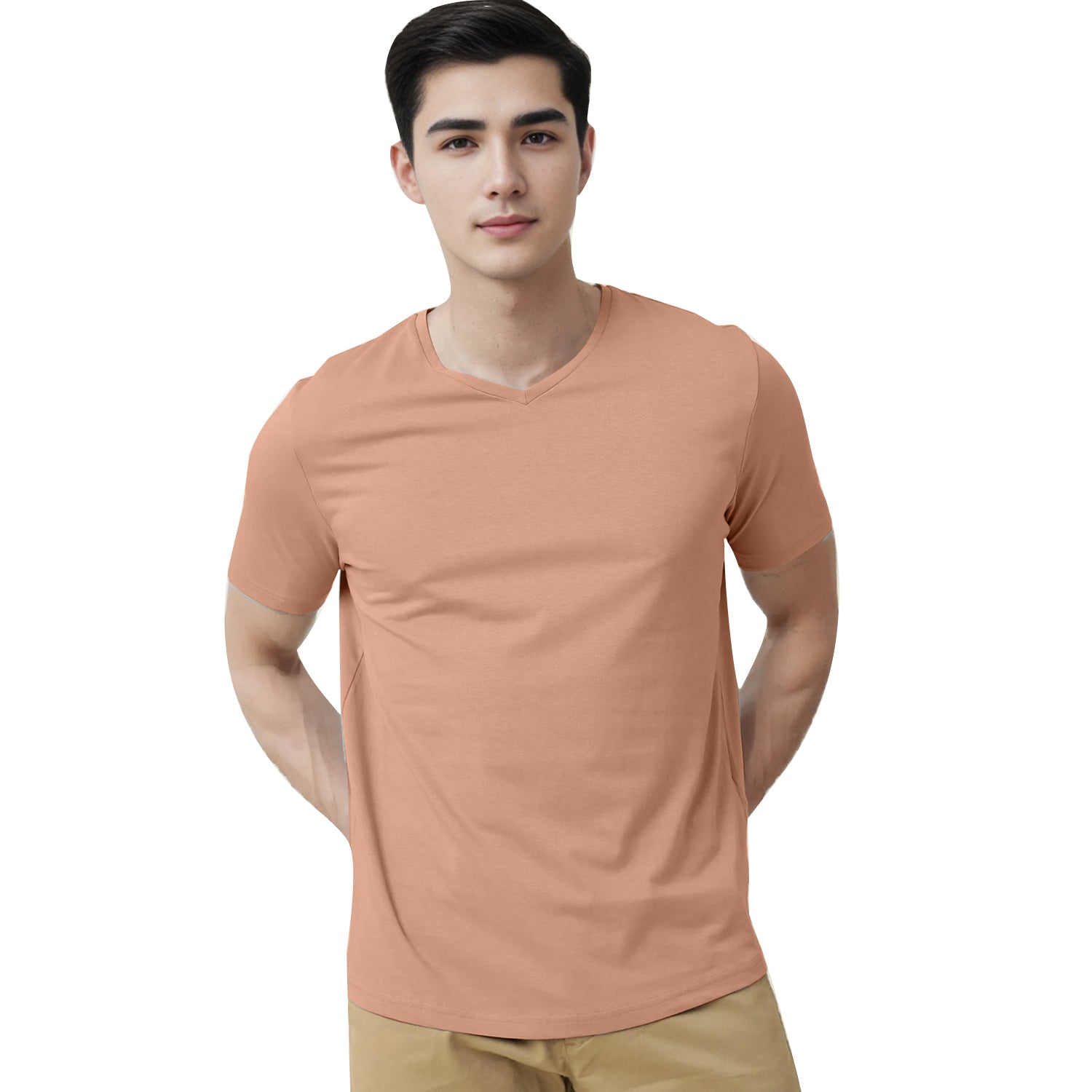 Radprix Men peach V neck T-shirt