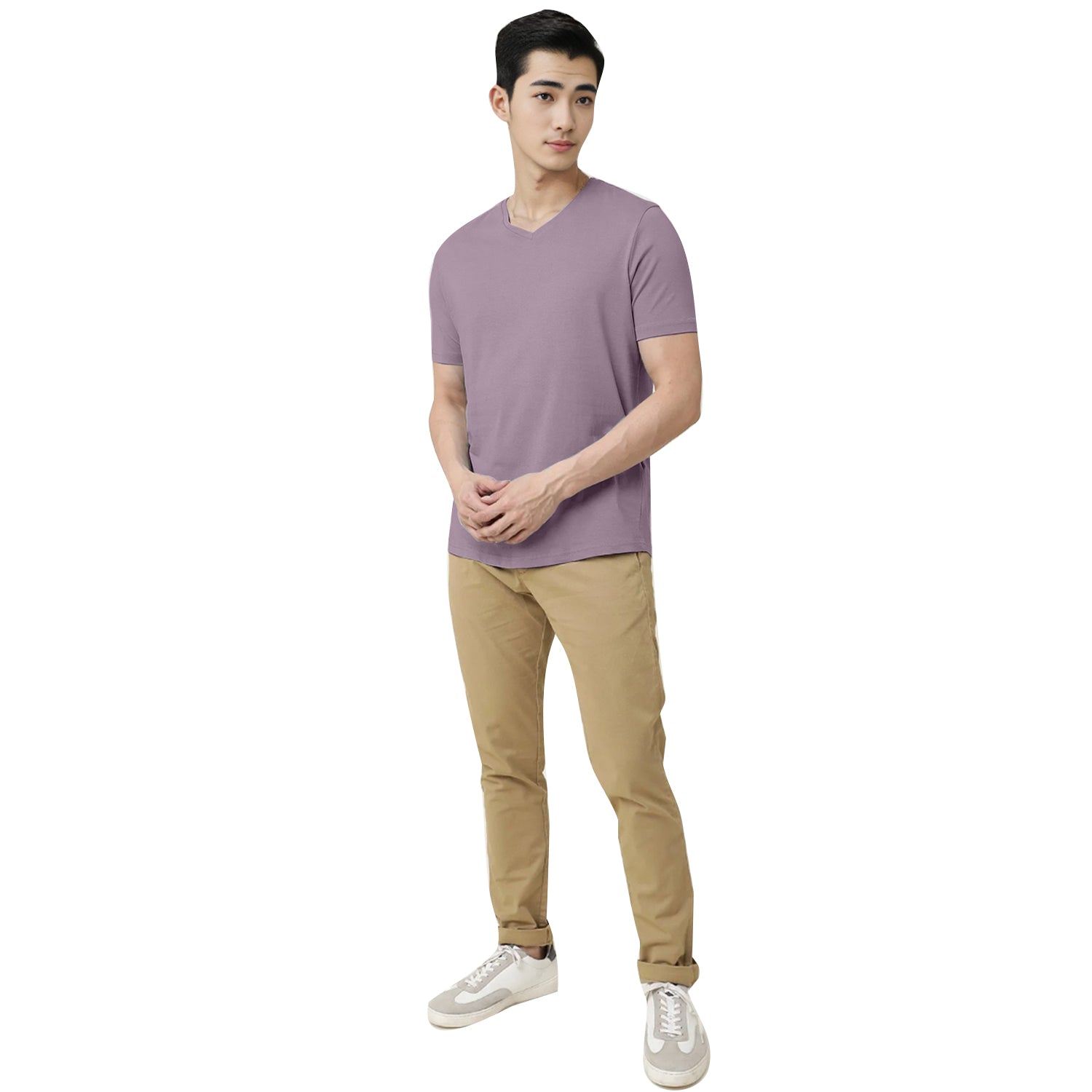 Radprix Men Lavender V neck T-shirt