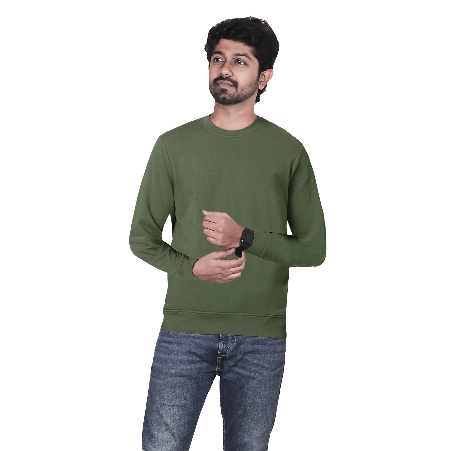 Radprix Men Solid Green Regular Fit Pullover Sweatshirt