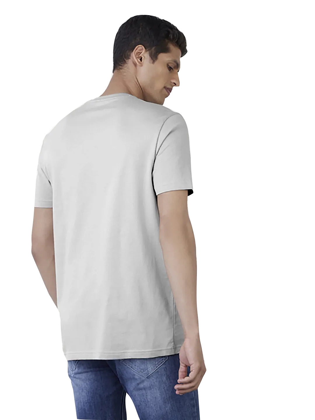 Radprix Men Light Grey Cotton Slim Fit Printed Crew Neck T-shirt