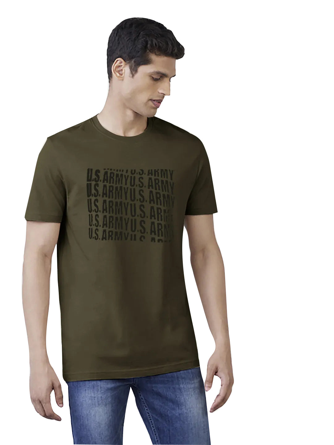 Radprix Men Dark Green typographic printed basic cotton T-shirt