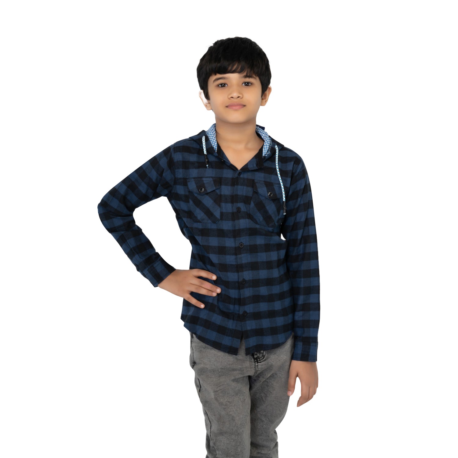 Radprix Boys Teal  Checked with Hooded shirts