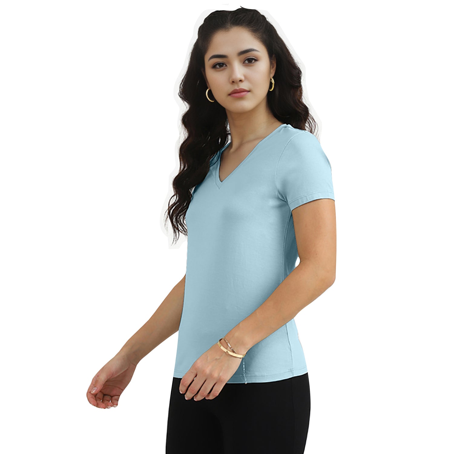 Radprix Women Sky V neck T-shirt