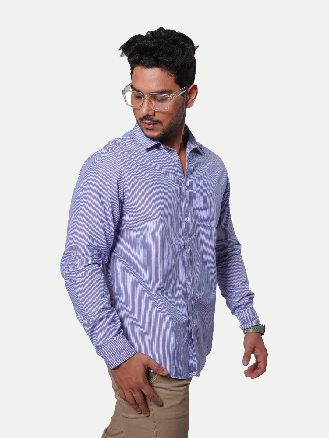 Men All-Over Lilac Striped textured classic Cotton Shirt ( MMCWS100271 ...