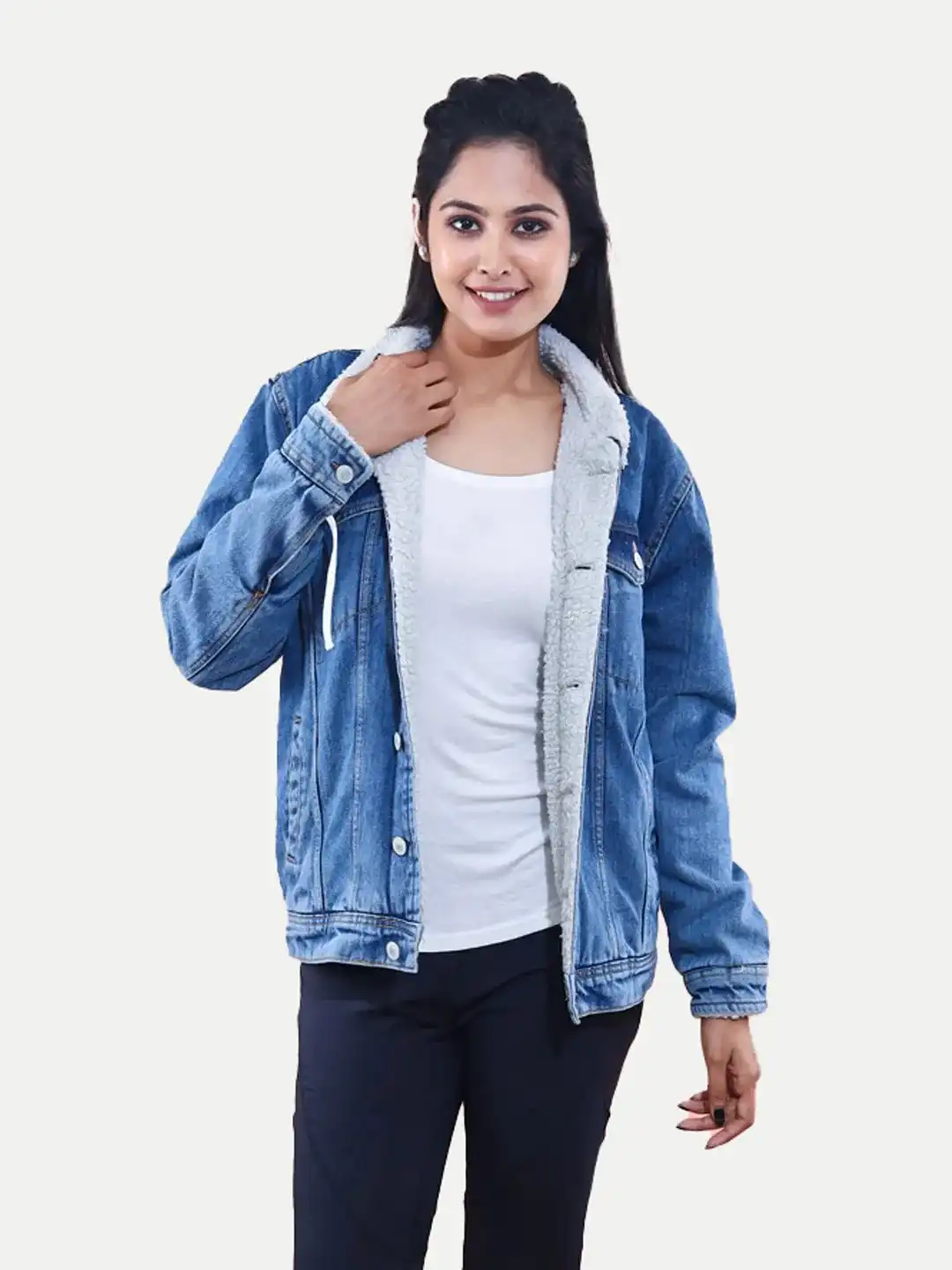 Fleece Lined Hooded Denim & Leather Jacket – Recycle Boutique